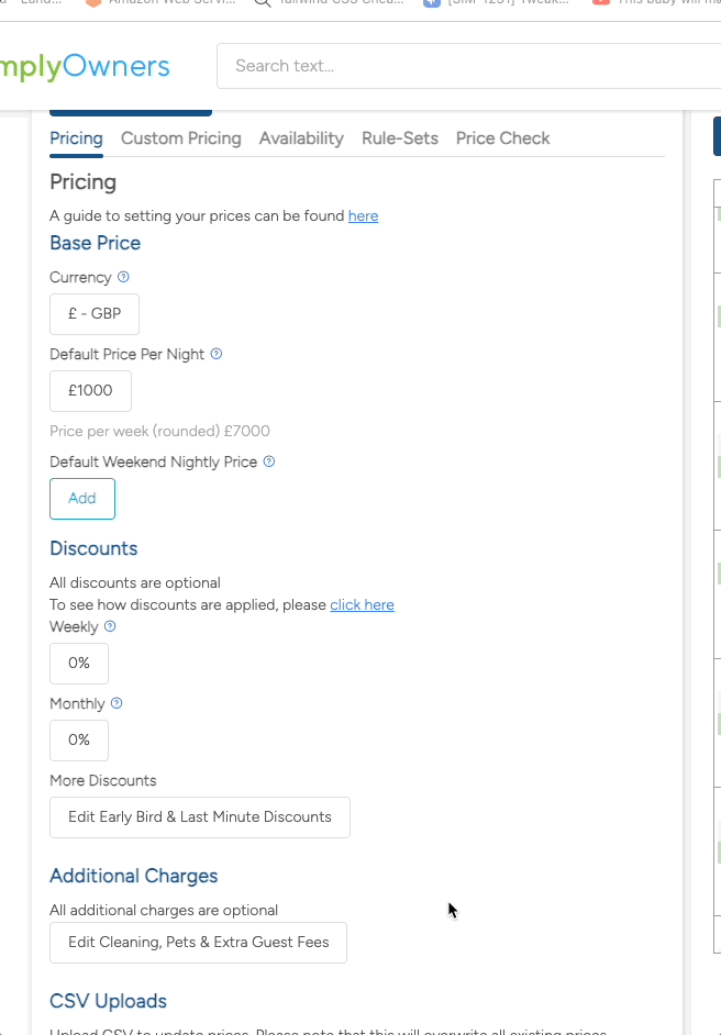A screenshot of the Simply Owners Custom Charge page showing the options available to create a custom charge.