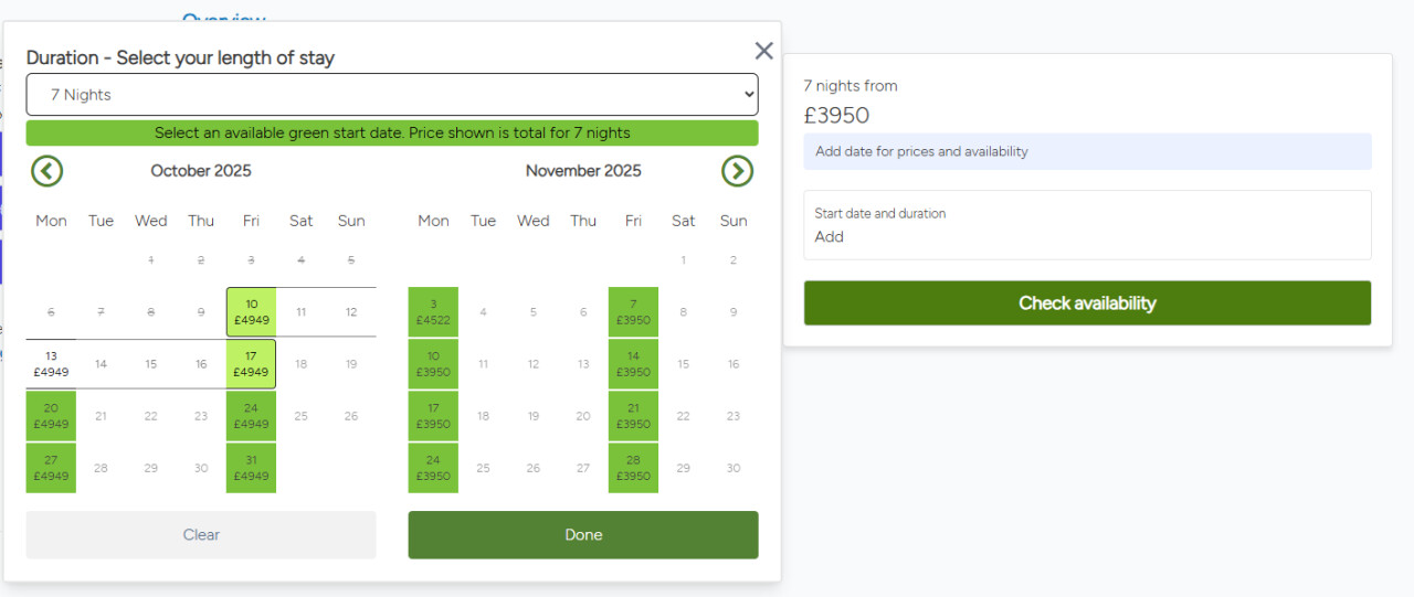 Select dates based on price